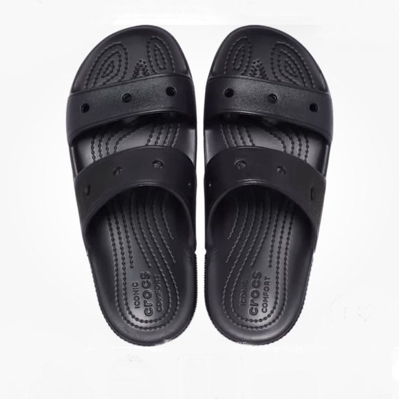 Crocs Classic Crocs Black V2 Slides Sandals Unisex Jibbitz Charms W 8 M 6 Comfy - Picture 3 of 9